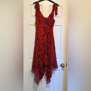 Leaf Print Red and Blue Dress